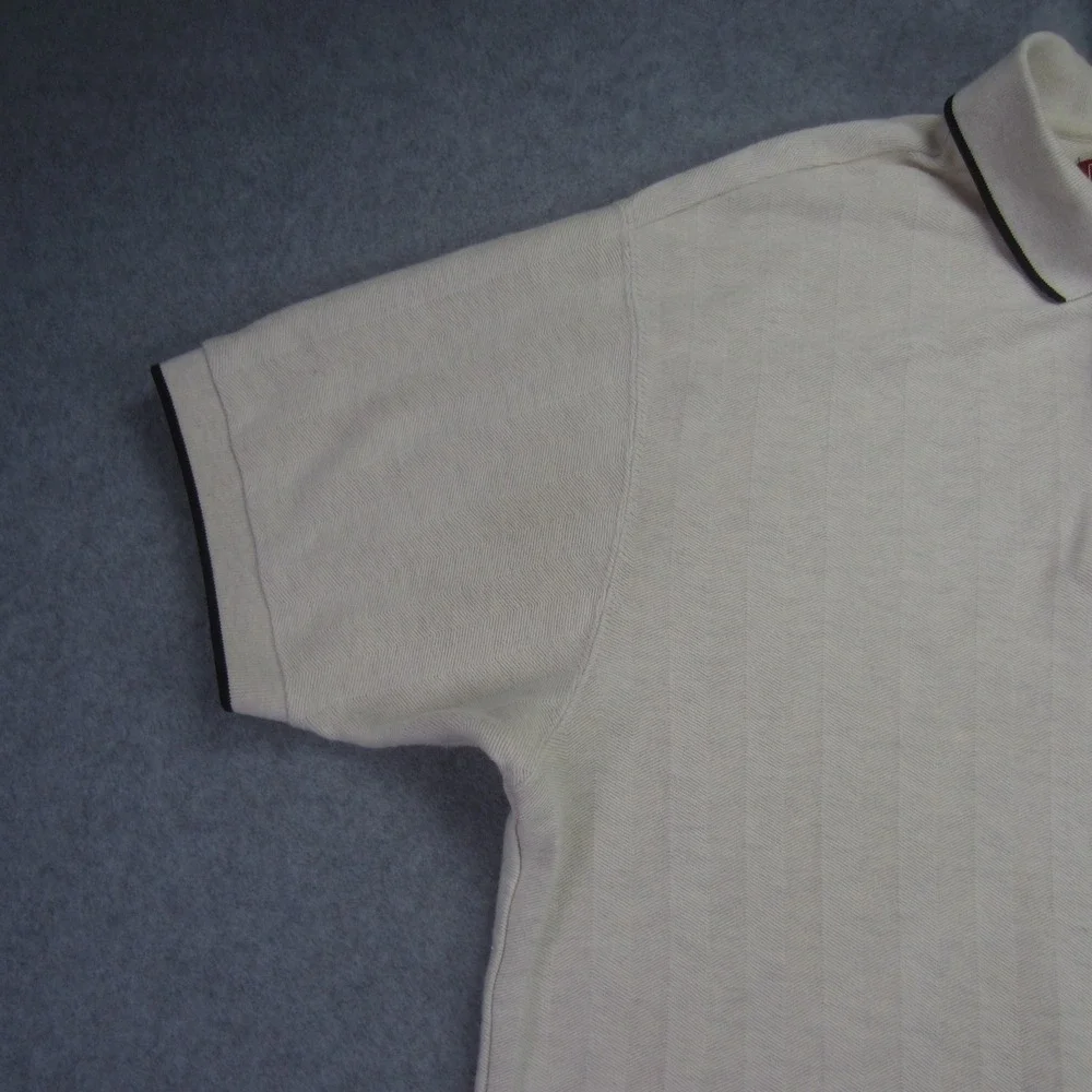 Vtg Chaps Ralph Lauren Polo Shirt Mens Medium Cream Short Sleeve‎ Textured Golf - Picture 3 of 14